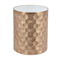 20 Inch Side Table, Iron Top, Mirrored Tabletop, Hammered Texture, Gold - BM284792