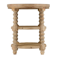 Jake 25 Inch 3 Tier Side Table, Fir Wood, 2 Woven Wicker Shelves, Brown - BM284795