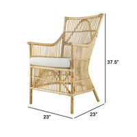 23 Inch Rattan Dining Armchair, White Fabric Padded Seat, Natural Brown - BM284802