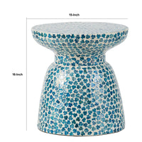 Ivy 16 Inch Round End Side Table, Bamboo Platform, Mosaic, Blue, White - BM284818