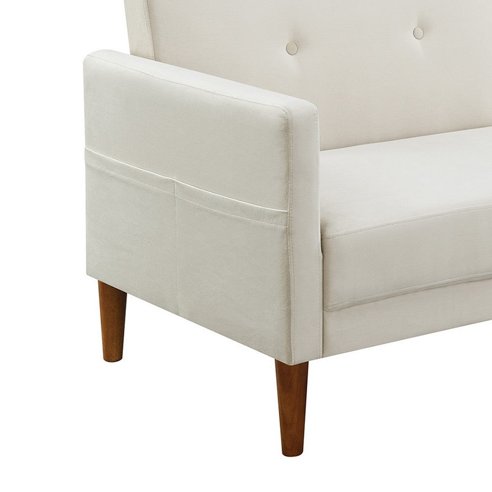Duo 76 Inch Modern Convertible Futon Sofa, Velvet Upholstered, Beige - BM284871