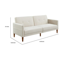 Duo 76 Inch Modern Convertible Futon Sofa, Velvet Upholstered, Beige - BM284871
