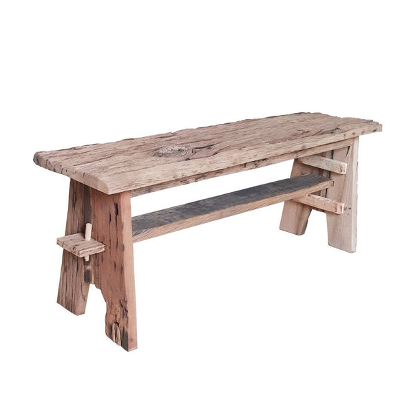Ally 47 Inch Accent Dining Bench, Farmhouse Wood Sawhorse Base, Brown - BM284910