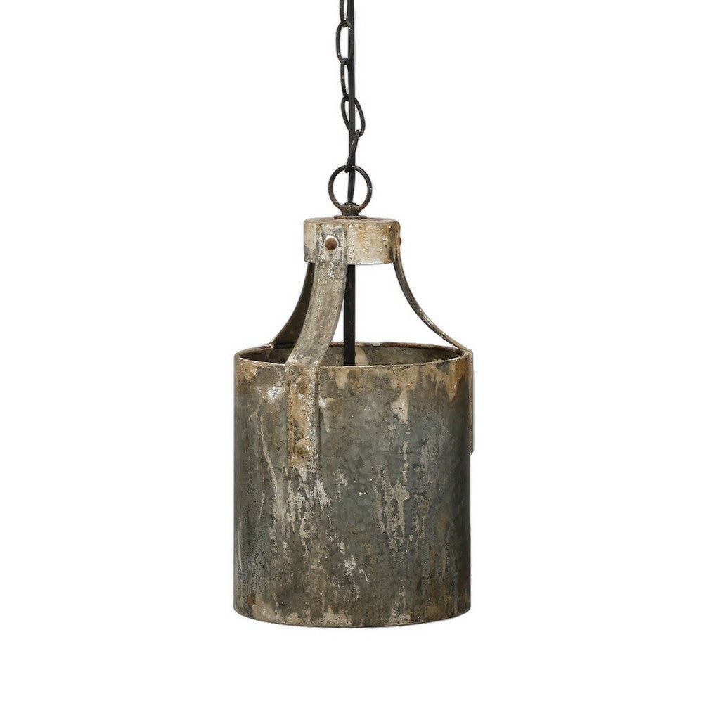8 Inch Rustic Chandelier Pendant Light, Iron, Vintage Aged Galvanized Gray - BM284917