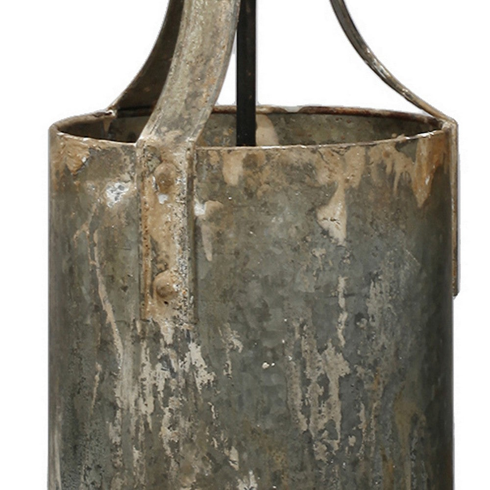 8 Inch Rustic Chandelier Pendant Light, Iron, Vintage Aged Galvanized Gray - BM284917