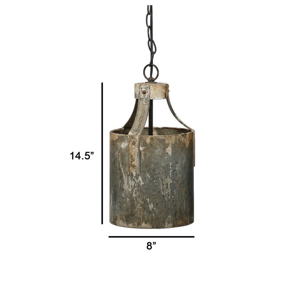 8 Inch Rustic Chandelier Pendant Light, Iron, Vintage Aged Galvanized Gray - BM284917