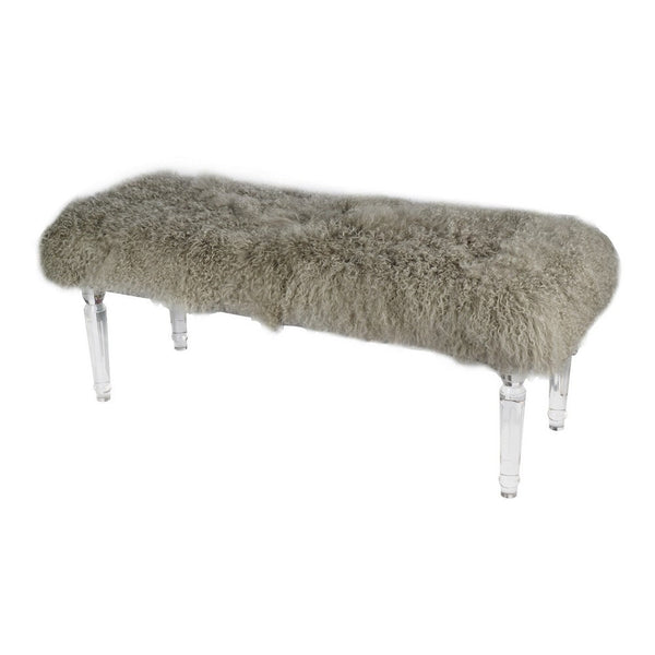 49 Inch Accent Bench, Faux Fur Seat, Clear Acrylic Legs, Smooth Rich Brown - BM284929
