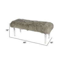 49 Inch Accent Bench, Faux Fur Seat, Clear Acrylic Legs, Smooth Rich Brown - BM284929