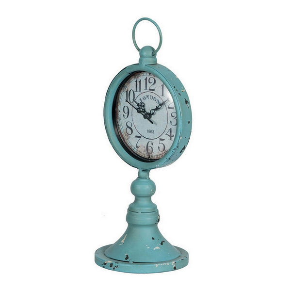 13 Inch Decorative Table Clock, Iron, Vintage Inspired Design, Aqua Blue - BM284949