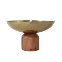 Roe 12 Inch Large Acacia Wood Table Bowl, Steel, Decorative, Gold and Brown - BM284950