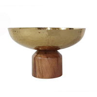 Roe 10 Inch Medium Acacia Wood Table Bowl, Steel, Decorative, Gold, Brown - BM284951