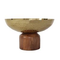 Roe 8 Inch Small Acacia Wood Table Bowl, Steel, Decorative, Gold and Brown - BM284952