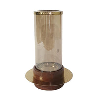 11 Inch Glass Hurricane Candle Holder, Acacia Wood, Small, Gold FInish - BM284962
