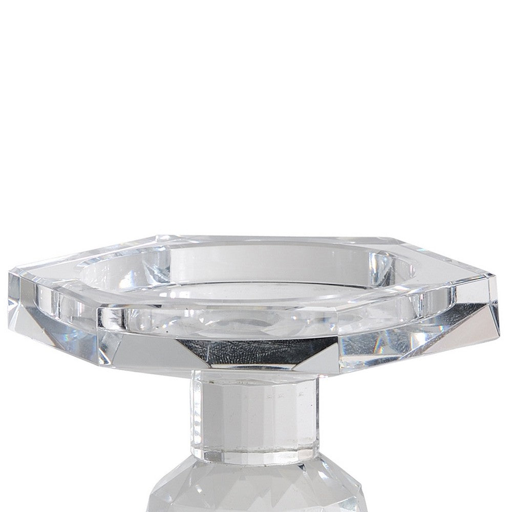 7 Inch Candle Holder, Crystal Glass Solid Turned Pillar, Clear - BM284964