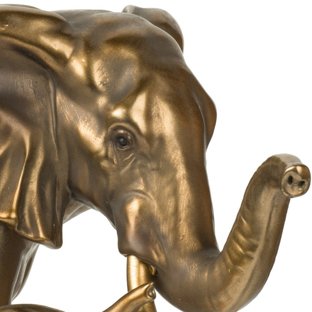 Don 12 Inch Elephant and Baby Statuette, Table Accent Decor, Gold Polyresin - BM284978