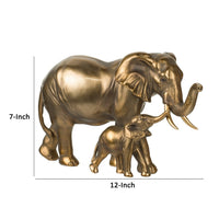 Don 12 Inch Elephant and Baby Statuette, Table Accent Decor, Gold Polyresin - BM284978