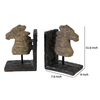 Ari Set of 2 Classic Bookends, Horse Bust, Polyresin, Metal, Brown, Black - BM284982