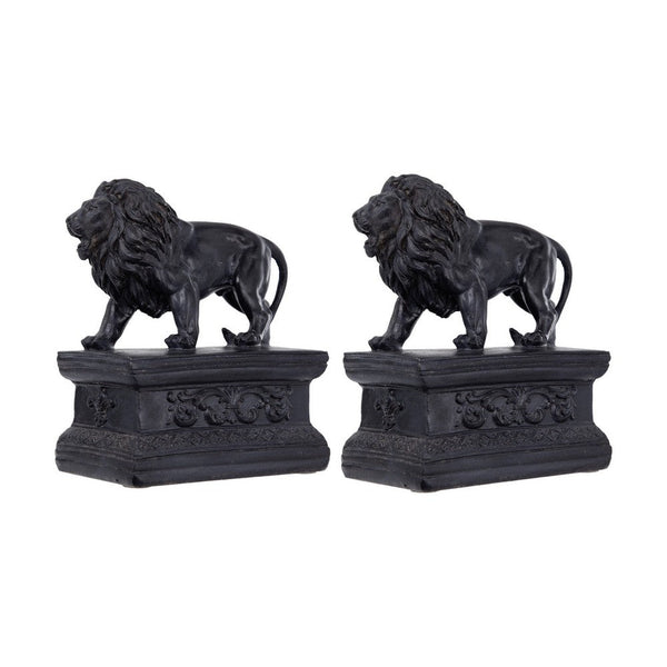 Ari Set of 2 Classic Bookends, Lion Statuette Figurines, Glossy Black Resin - BM284983