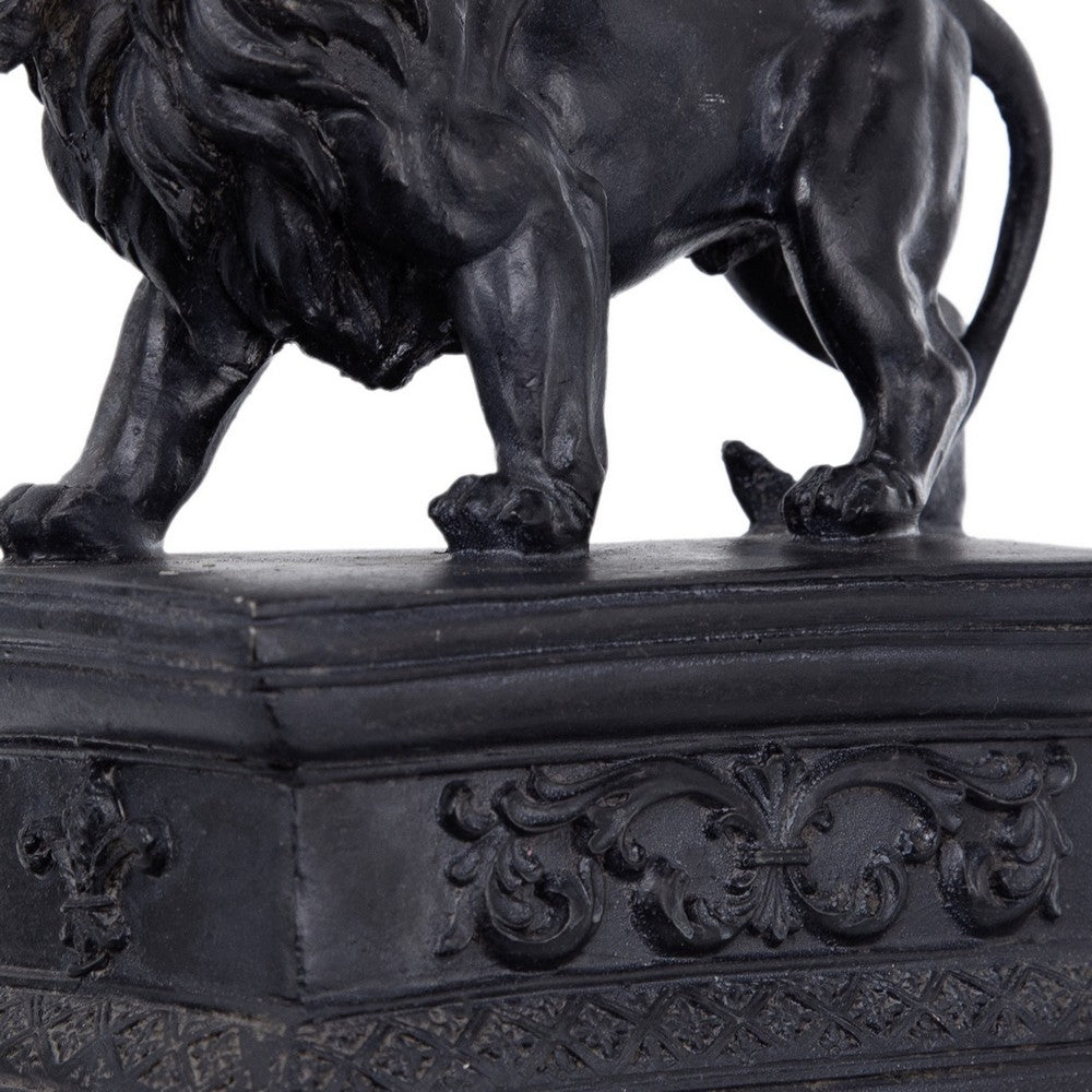 Ari Set of 2 Classic Bookends, Lion Statuette Figurines, Glossy Black Resin - BM284983