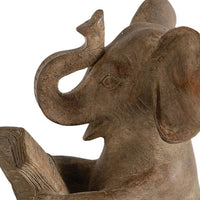 Ari Set of 2 Bookends, Reading Elephant Statuettes, Classic, Brown Resin - BM284984