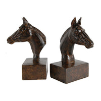 Ari Set of 2 Bookends, Elegant Realistic Horse Bust FIgurines, Dark Brown - BM284985