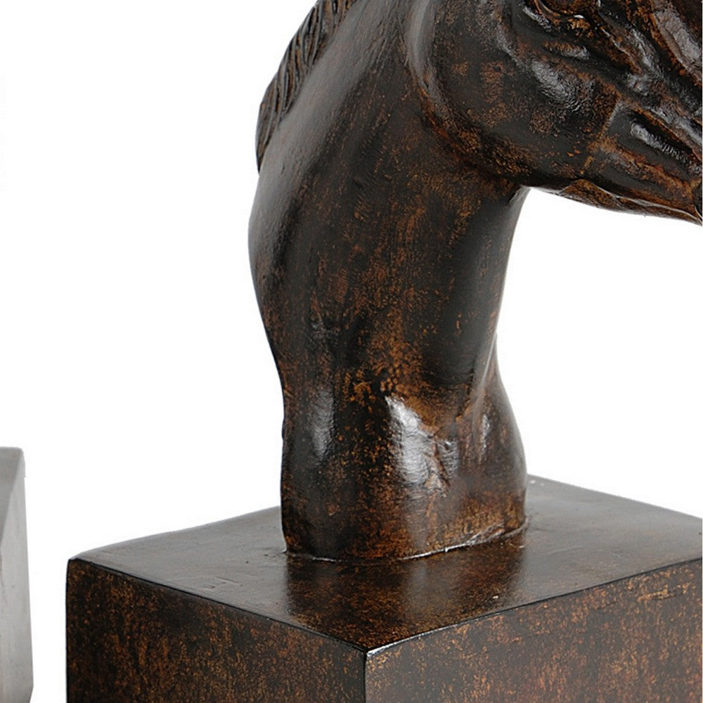 Ari Set of 2 Bookends, Elegant Realistic Horse Bust FIgurines, Dark Brown - BM284985