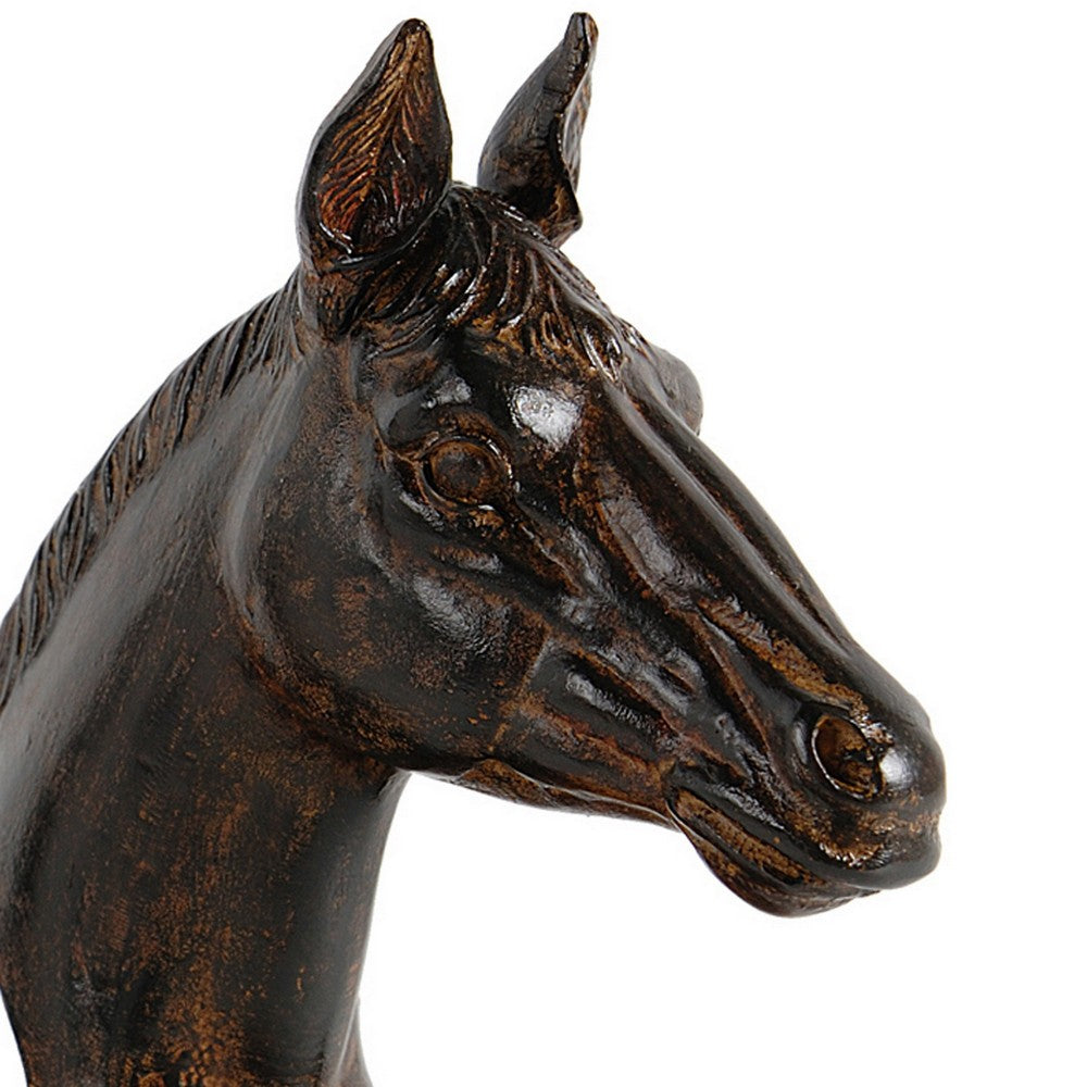 Ari Set of 2 Bookends, Elegant Realistic Horse Bust FIgurines, Dark Brown - BM284985