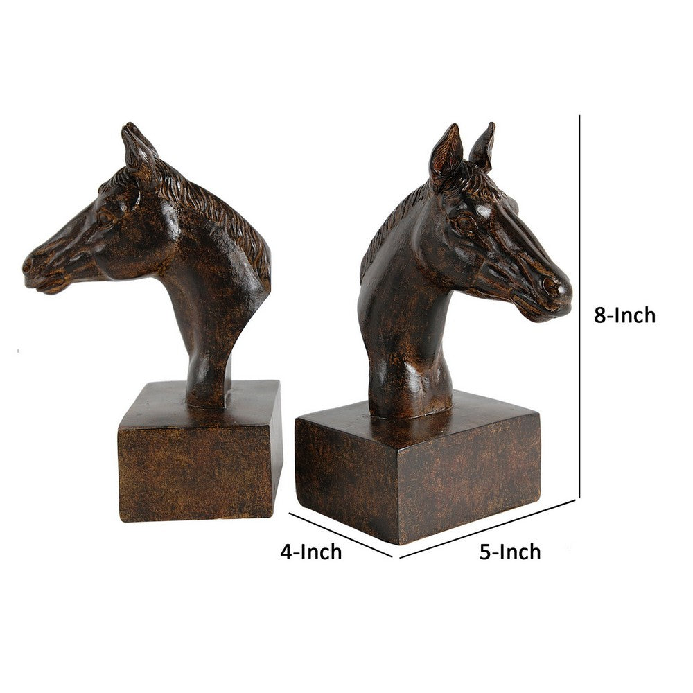 Ari Set of 2 Bookends, Elegant Realistic Horse Bust FIgurines, Dark Brown - BM284985