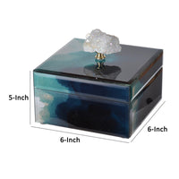 Eve 6 Inch Decorative Accessory Box, Elegant Stone with Finial Accent, Blue - BM285002
