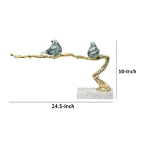 Sue 25 Inch Accent Decor Sculpture, 2 Birds Sitting on Branch, Gold, White - BM285004