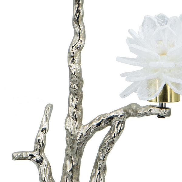 Sue 15 Inch Accent Decor Figurine, Bird on a Branch, Flower, Black, Silver - BM285005