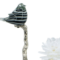 Sue 15 Inch Accent Decor Figurine, Bird on a Branch, Flower, Black, Silver - BM285005