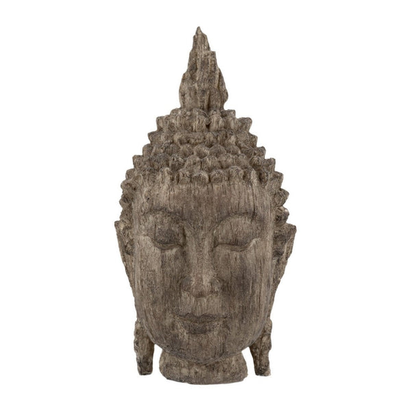 12 Inch Buddha Head Sculpture, Calming Accent Decoration, Polyresin, Brown - BM285008