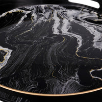Set of 2 Round Accent Trays, Tabletop Decor, Marbling, Black, White, Gold - BM285013