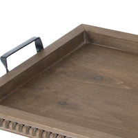 24 Inch Rustic Wood Serving Tray with Iron Handles, Classic Trim, Brown - BM285018