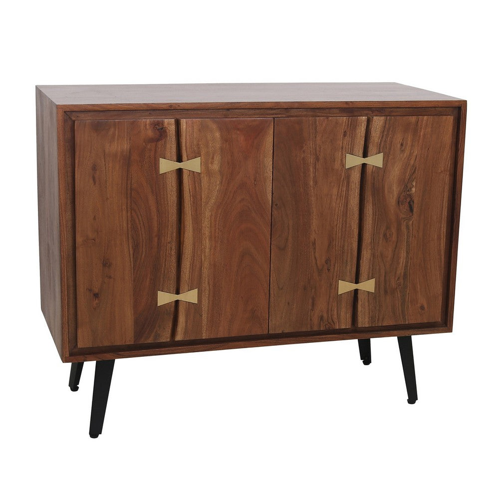 39 Inch Sideboard Cabinet Console Table, Double Doors, Gold Accents, Brown - BM285046