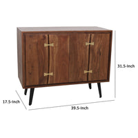 39 Inch Sideboard Cabinet Console Table, Double Doors, Gold Accents, Brown - BM285046