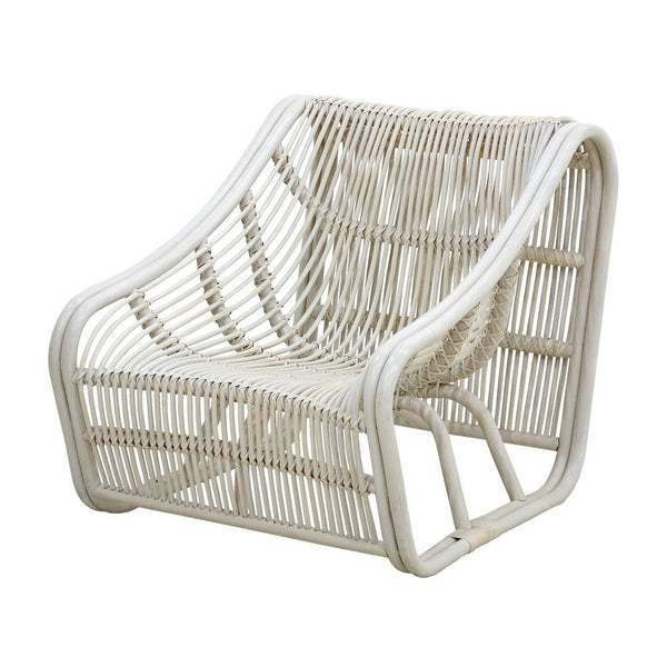 32 Inch Accent Chair, Woven Wicker, Curved Back, Sleigh Base, Modern, White - BM285079