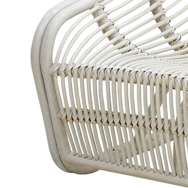 32 Inch Accent Chair, Woven Wicker, Curved Back, Sleigh Base, Modern, White - BM285079