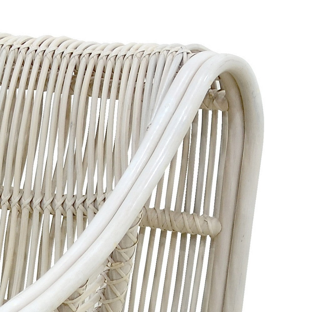 32 Inch Accent Chair, Woven Wicker, Curved Back, Sleigh Base, Modern, White - BM285079