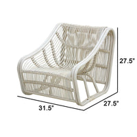 32 Inch Accent Chair, Woven Wicker, Curved Back, Sleigh Base, Modern, White - BM285079