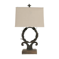 26 Inch Artisanal Table Lamp, Laurel Wreath Iron Frame, Off White, Black - BM285090