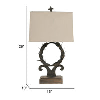 26 Inch Artisanal Table Lamp, Laurel Wreath Iron Frame, Off White, Black - BM285090