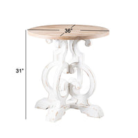 36 Inch Round Table, Classic, Sculptural Base, Wood, Modern, White, Brown - BM285094