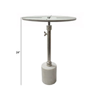 24 Inch Side Table, Aluminum Frame, Smooth Marble Top, Pedestal Base, White - BM285098