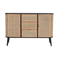 Dana 47 Inch Wood Sideboard Cabinet, 3 Drawers, Rattan Doors, Modern, Black - BM285106