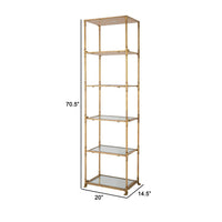 71 Inch Shelf, 6 Tier Design, 5 Glass Shelves, Iron Frame, Gold Finish - BM285111