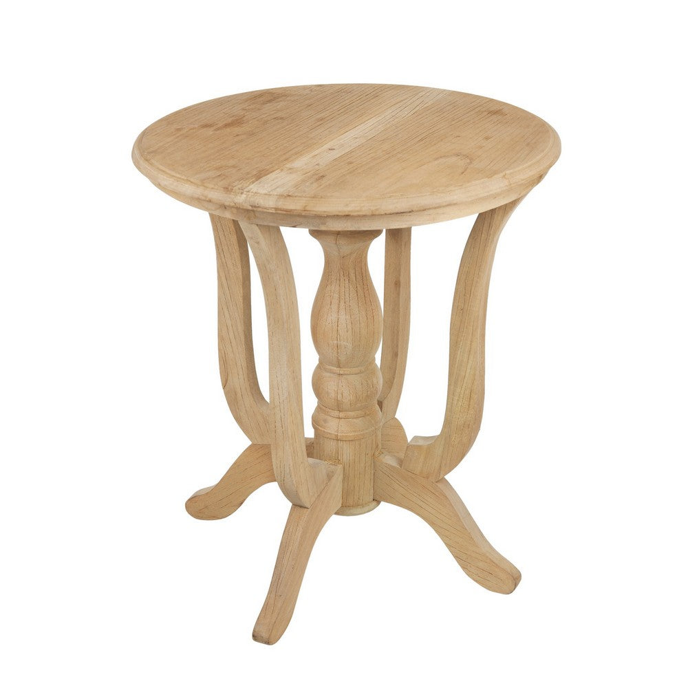 28 Inch Round Side Table, Turned Legs, Classical Style, Wood Grain, Brown - BM285112
