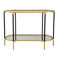 30 Inch Console Sideboard Table, Oblong, Mirrored Top, Black, Gold - BM285113