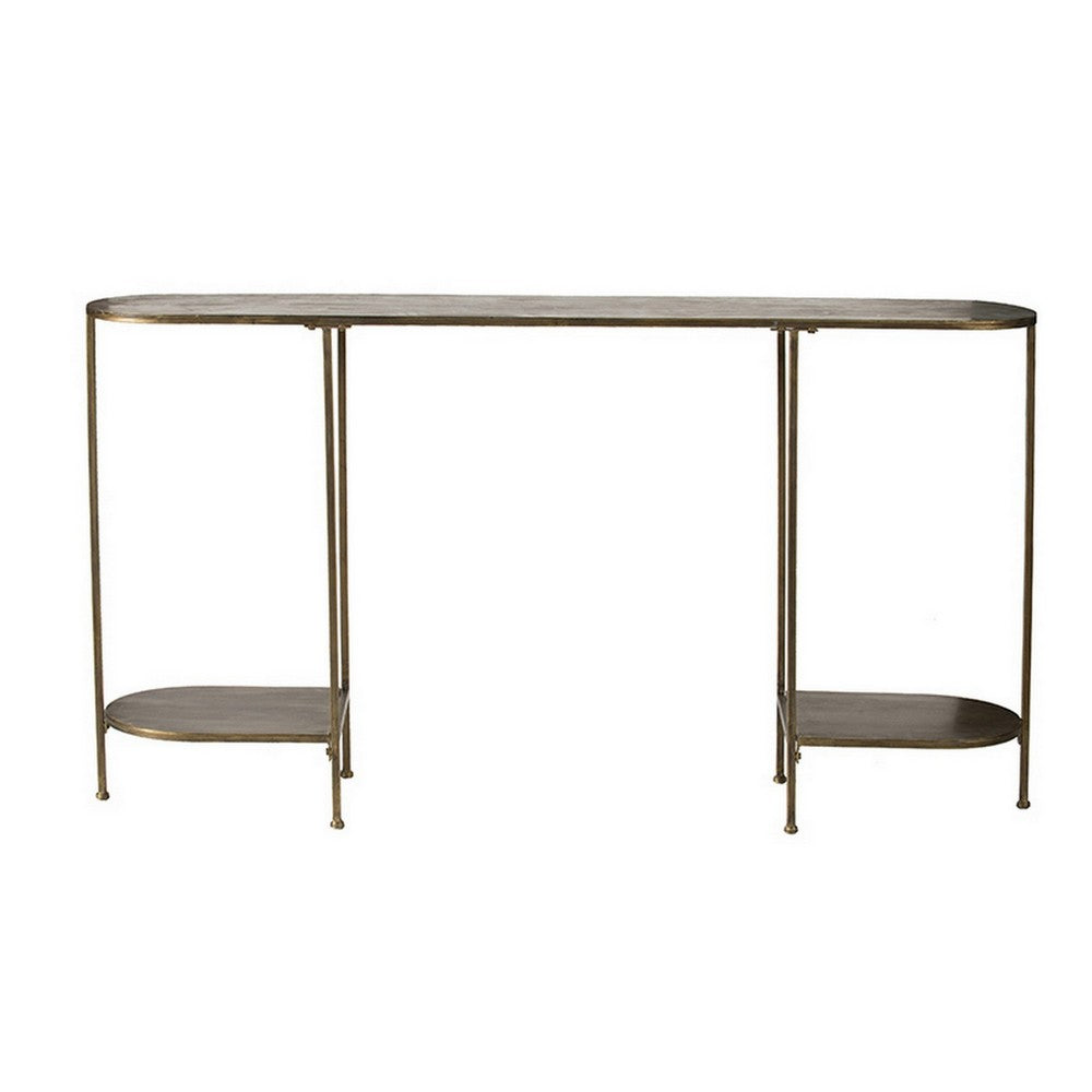 57 Inch Console Table, Oval, Steel Frame, Modern, Bronze Finish - BM285129